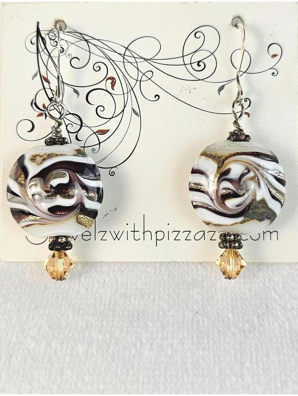 Handcrafted Lampwork Beads & Swarovski Crystals Silver Earrings NWOT